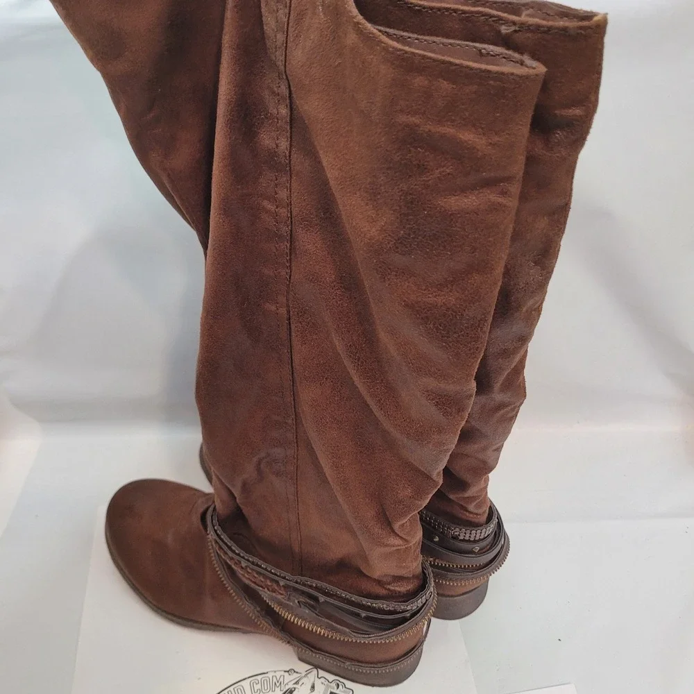 White Mountain Ultimate Tall Slouch Boots Womens 10M Brown Studded Straps